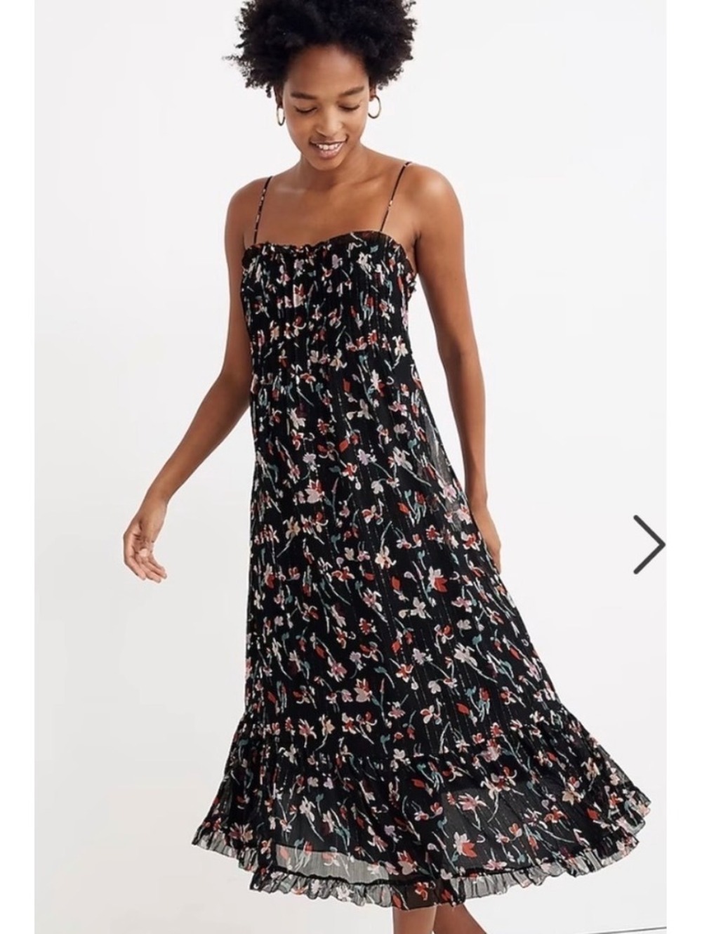 Madewell Metallic Drifting Flowers Pintuck Maxi Dress Black Floral 12